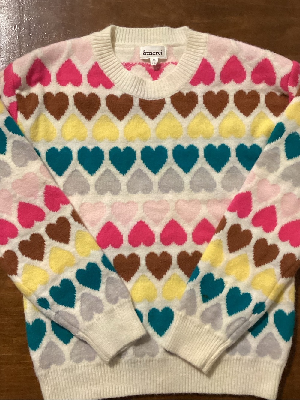 &merci Multicolor Heart Crewneck Sweater